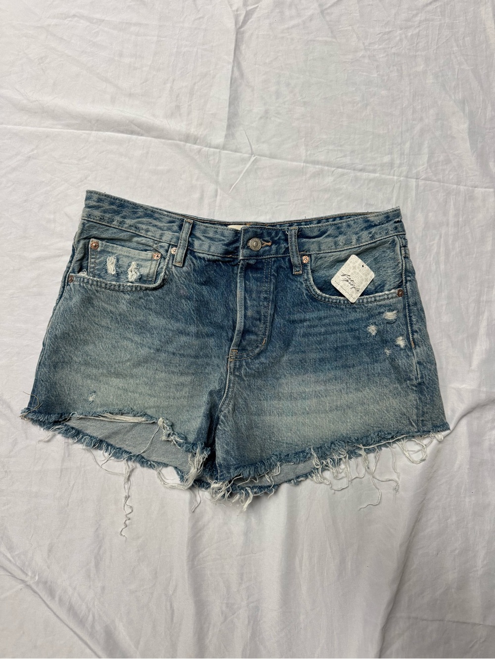 Free People Light Blue Distressed Denim Shorts